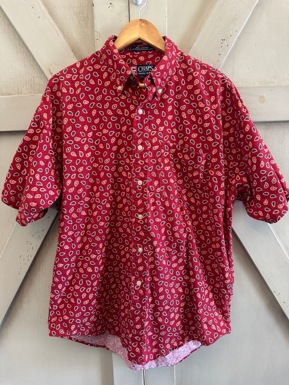 Chaps Ralph Lauren Red Paisley Button Down Shirt Men’s Size L Cotton